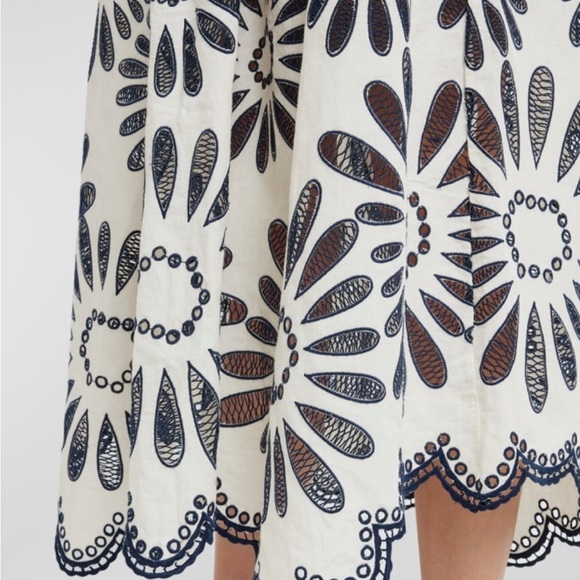 Ulla Johnson Cream Annisa Embroidered Cotton Linen Scalloped Skirt Size 10 - Picture 3 of 10